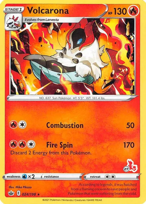 Volcarona - 024/198 #27 Cinderace Stamped #024/198 Pokémon card from Battle Academy 2022