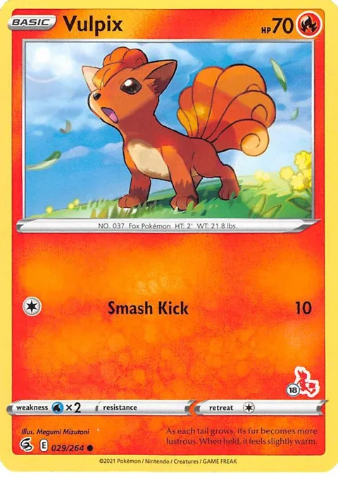 Vulpix - 029/264 #18 Cinderace Stamped #029/264 Pokémon card from Battle Academy 2022