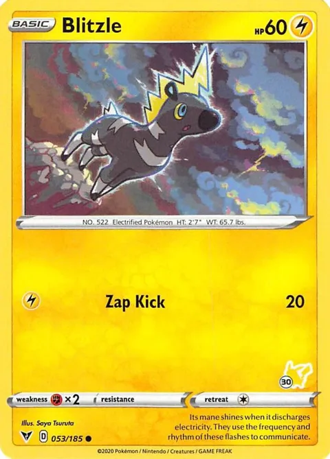 Blitzle - 053/185 #30 Pikachu Stamped #053/185 Pokémon card from Battle Academy 2022