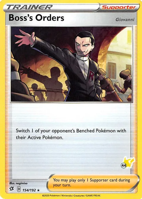 Boss's Orders - 154/192 #44 Pikachu Stamped #154/192 Pokémon card from Battle Academy 2022