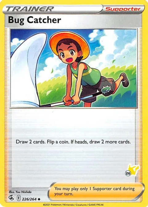 Bug Catcher - 226/264 #26 Pikachu Stamped #226/264 Pokémon card from Battle Academy 2022