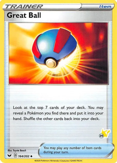 Great Ball - 164/202 #29 Pikachu Stamped #164/202 Pokémon card from Battle Academy 2022