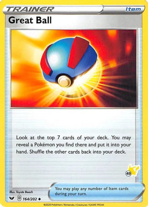 Great Ball - 164/202 #49 Pikachu Stamped #164/202 Pokémon card from Battle Academy 2022