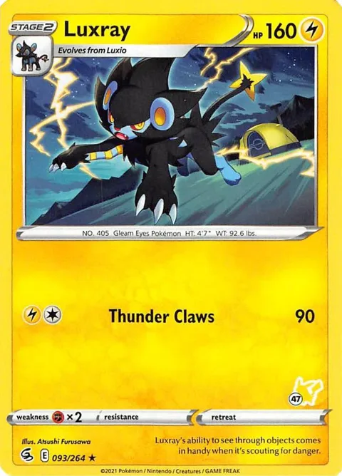 Luxray - 096/264 #47 Pikachu Stamped #093/264 Pokémon card from Battle Academy 2022