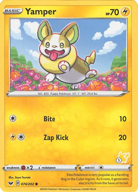 Yamper - 074/202 #1 Pikachu Stamped #074/202 Pokémon card from Battle Academy 2022