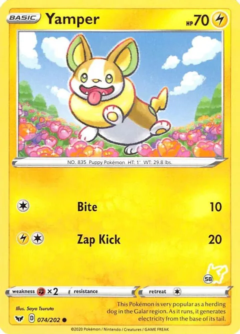 Yamper - 074/202 #58 Pikachu Stamped #074/202 Pokémon card from Battle Academy 2022