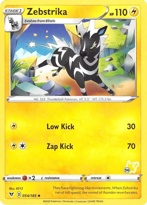 Zebstrika - 054/185 #56 Pikachu Stamped #054/185 Pokémon card from Battle Academy 2022