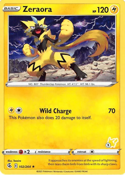 Zeraora - 102/264 #5 Pikachu Stamped #102/264 Pokémon card from Battle Academy 2022