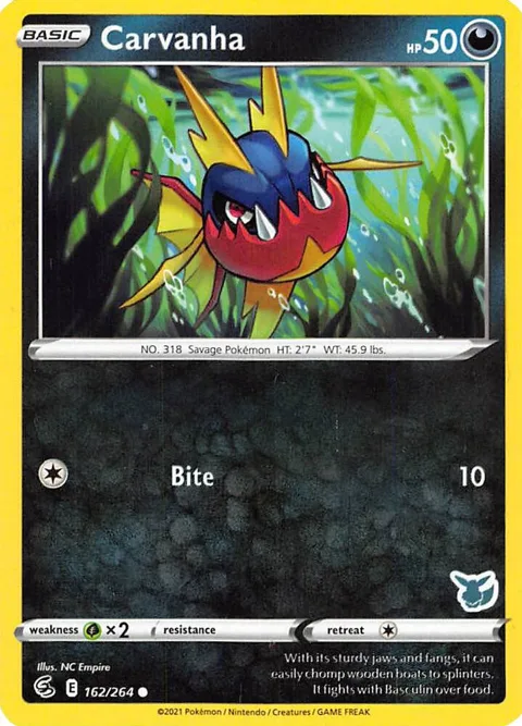 Carvanha - 162/264 Eevee Stamped #162/264 Pokémon card from Battle Academy 2022