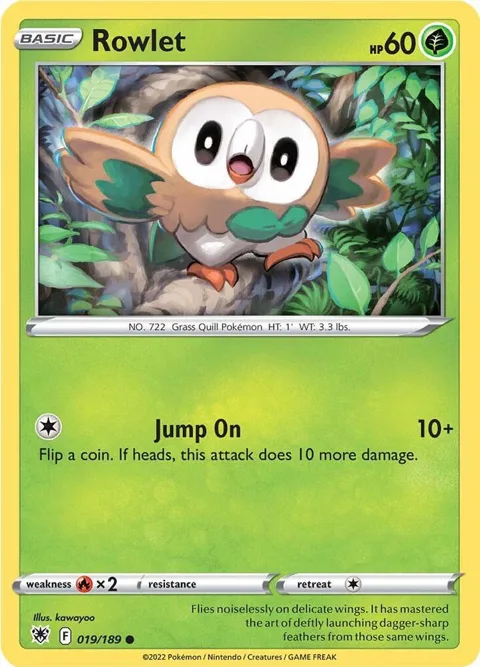 Rowlet #019/189 Reverse Holofoil Pokémon card from Astral Radiance