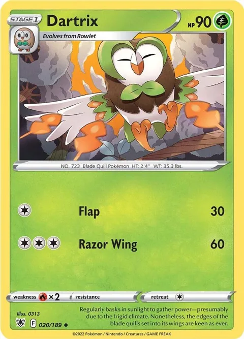Dartrix #020/189 Reverse Holofoil Pokémon card from Astral Radiance