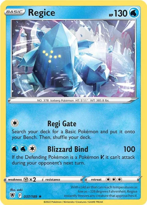 Regice #037/189 Reverse Holofoil Pokémon card from Astral Radiance