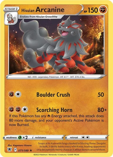 Hisuian Arcanine #071/189 Reverse Holofoil Pokémon card from Astral Radiance