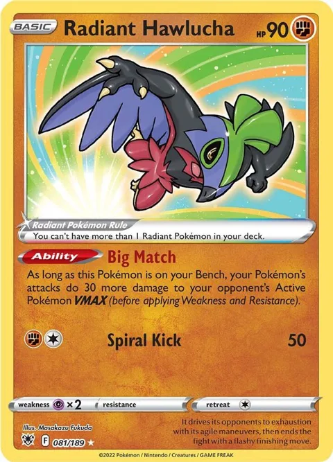 Radiant Hawlucha #081/189 Holofoil Pokémon card from Astral Radiance