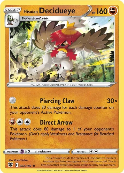 Hisuian Decidueye #082/189 Holofoil Pokémon card from Astral Radiance