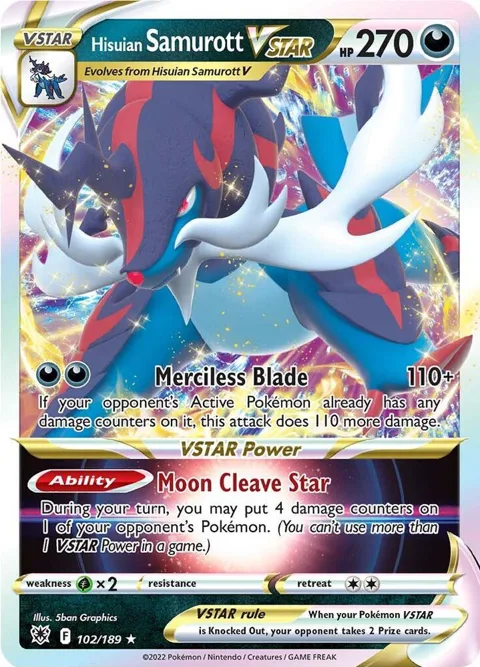 Hisuian Samurott VSTAR #102/189 Holofoil Pokémon card from Astral Radiance