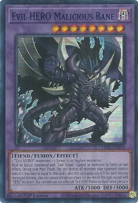 Evil HERO Malicious Bane Blue LDS3-EN033 Yu-Gi-Oh card from Legendary Duelists: Season 3