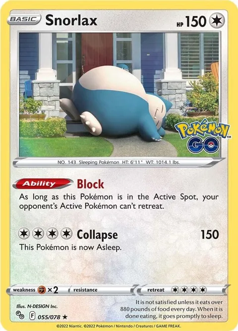 Snorlax #055/078 Reverse Holofoil Pokémon card from Pokemon GO