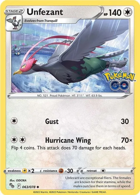 Unfezant #063/078 Pokémon card from Pokemon GO