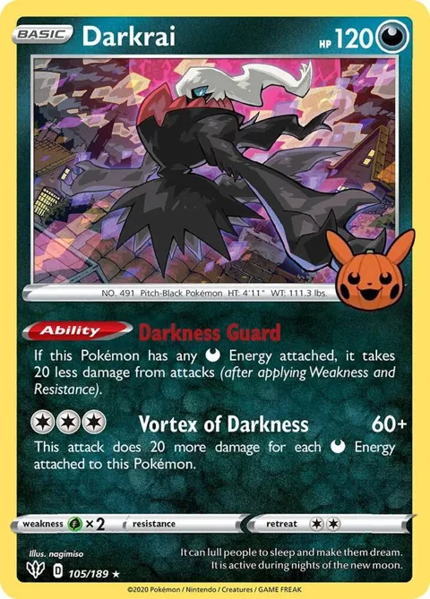 Darkrai #105/189 Holofoil Pokémon card from Trick or Trade BOOster Bundle
