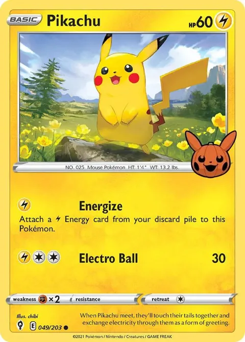 Pikachu #049/203 Pokémon card from Trick or Trade BOOster Bundle