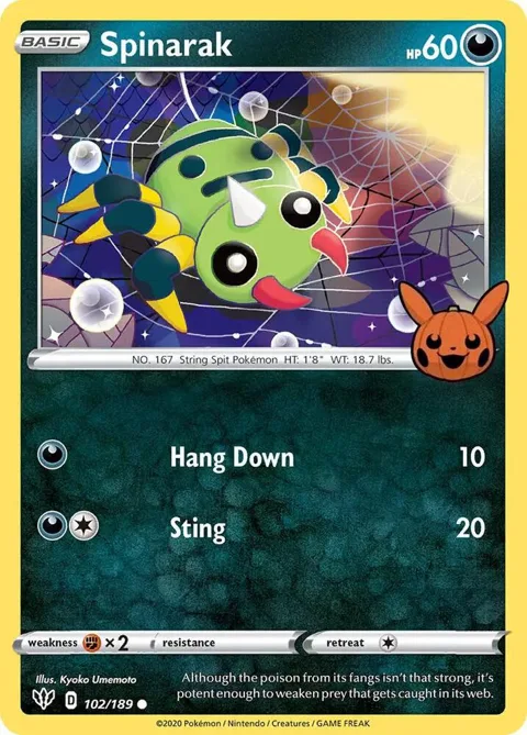 Spinarak #102/189 Pokémon card from Trick or Trade BOOster Bundle