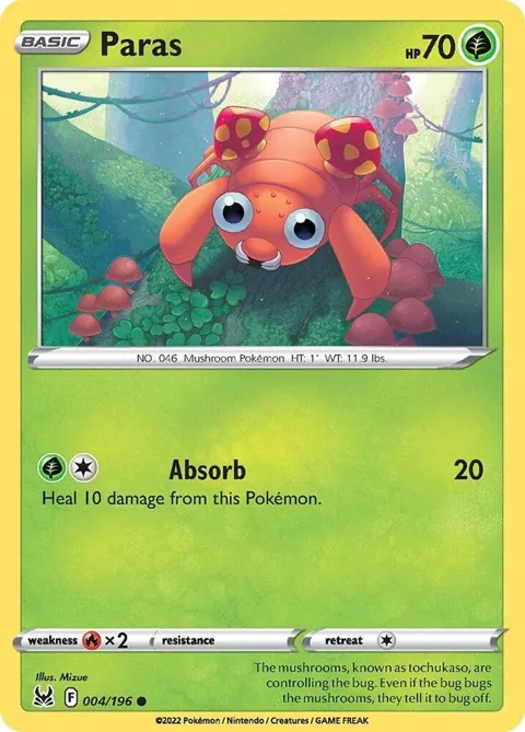 Paras #004/196 Reverse Holofoil Pokémon card from Lost Origin
