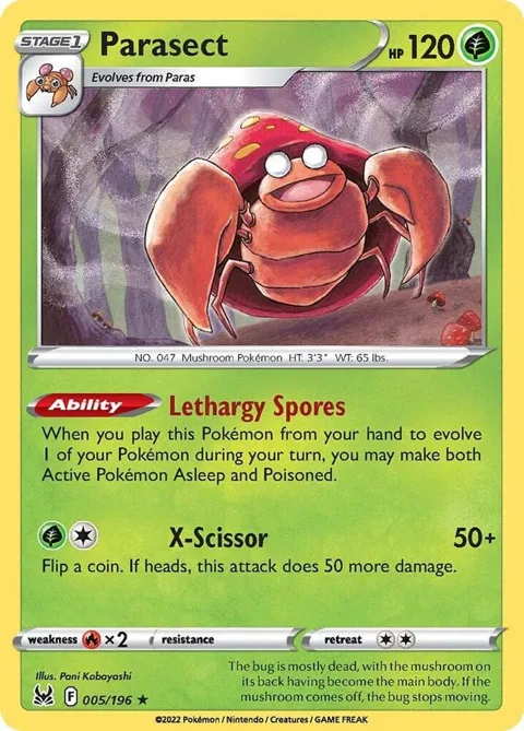 Parasect #005/196 Pokémon card from Lost Origin