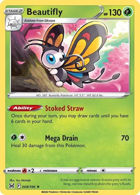 Beautifly #008/196 Holofoil Pokémon card from Lost Origin