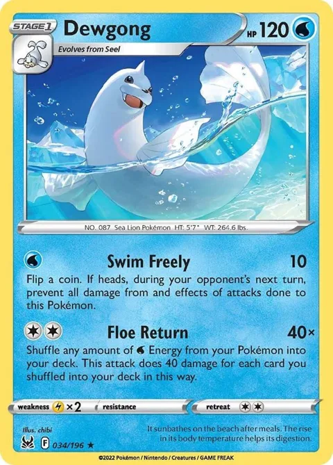 Dewgong #034/196 Reverse Holofoil Pokémon card from Lost Origin