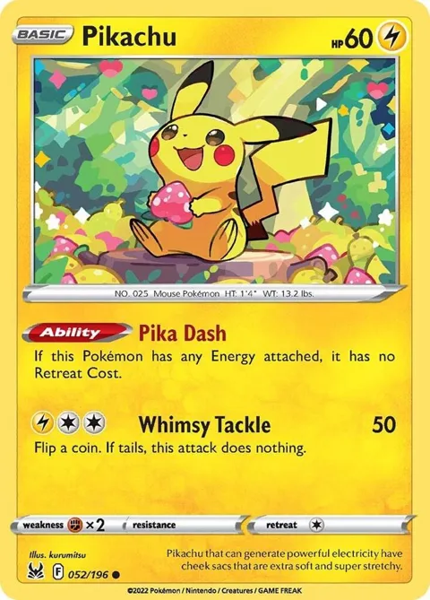 Pikachu #052/196 Pokémon card from Lost Origin