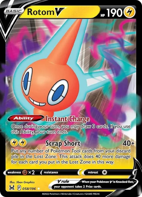 Rotom V #058/196 Holofoil Pokémon card from Lost Origin