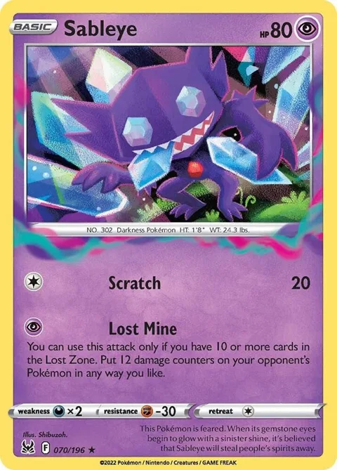 Sableye #070/196 Reverse Holofoil Pokémon card from Lost Origin