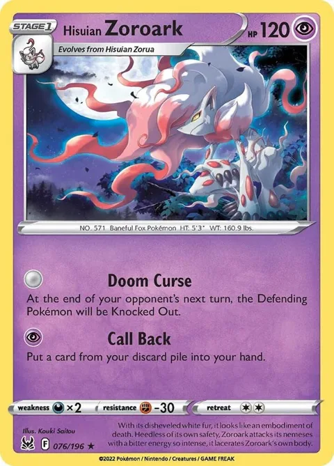 Hisuian Zoroark #076/196 Reverse Holofoil Pokémon card from Lost Origin