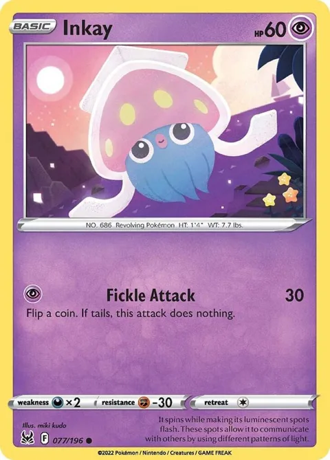 Inkay 077 #077/196 Reverse Holofoil Pokémon card from Lost Origin