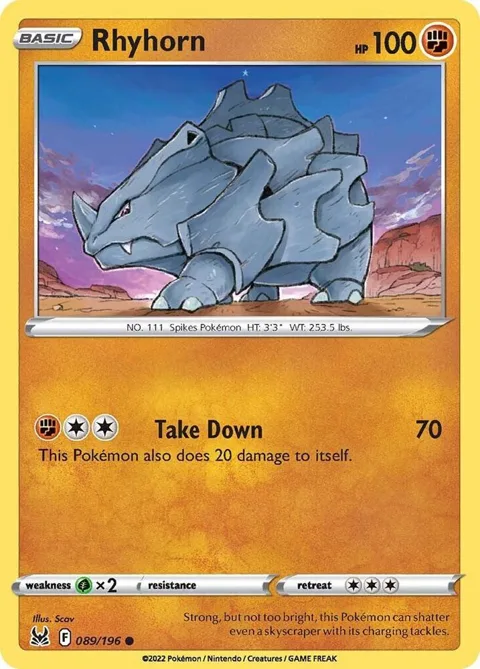 Rhyhorn #089/196 Reverse Holofoil Pokémon card from Lost Origin