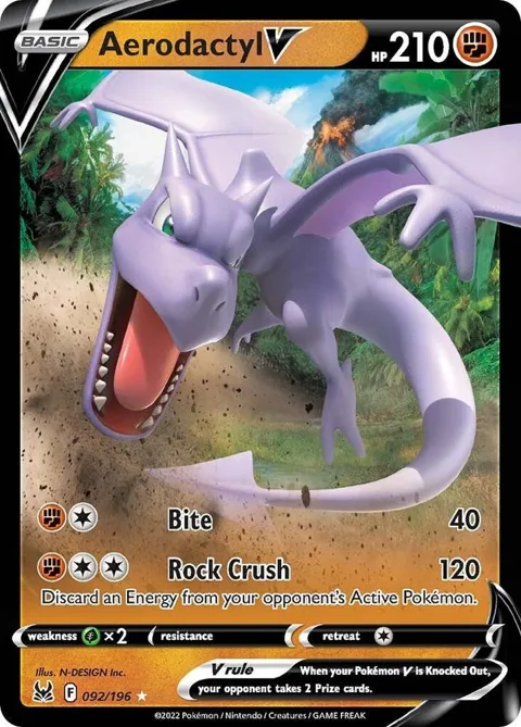 Aerodactyl V #092/196 Holofoil Pokémon card from Lost Origin