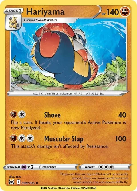 Hariyama #098/196 Reverse Holofoil Pokémon card from Lost Origin