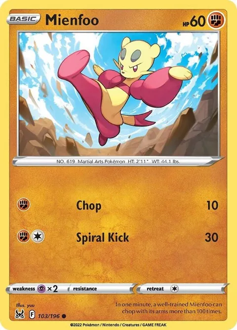 Mienfoo #103/196 Pokémon card from Lost Origin