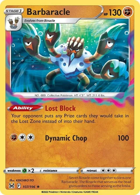 Barbaracle #107/196 Holofoil Pokémon card from Lost Origin