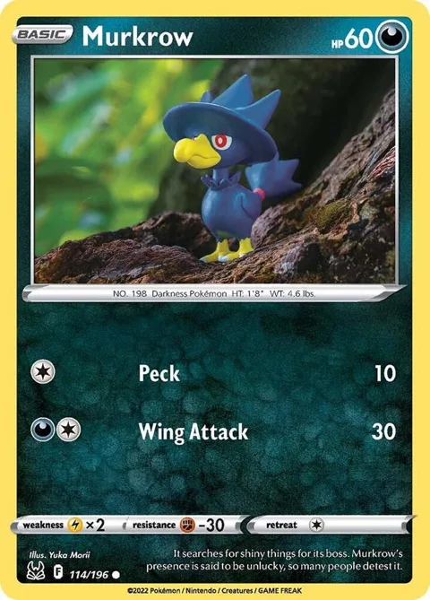 Murkrow #114/196 Reverse Holofoil Pokémon card from Lost Origin
