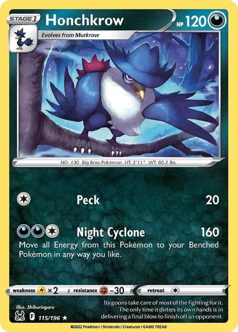 Honchkrow #115/196 Reverse Holofoil Pokémon card from Lost Origin