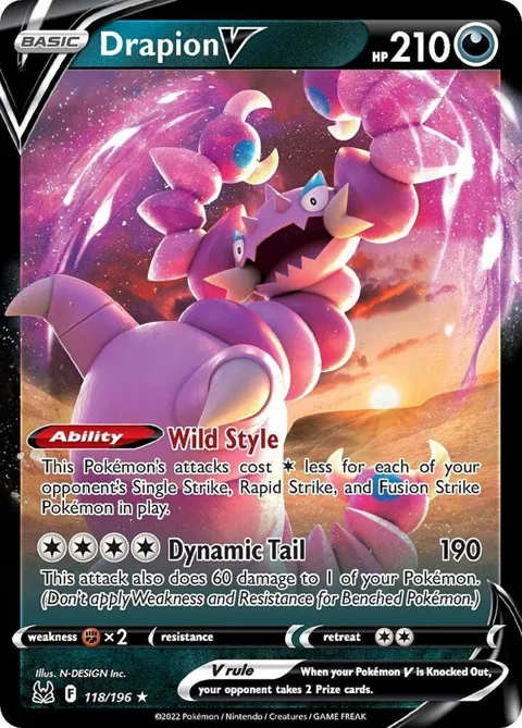 Drapion V #118/196 Holofoil Pokémon card from Lost Origin