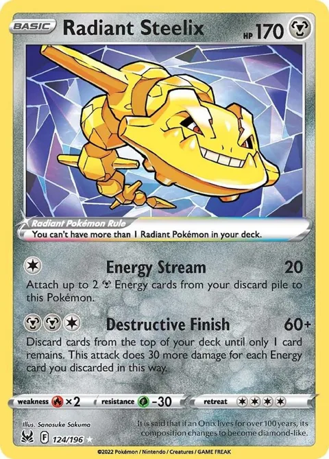 Radiant Steelix #124/196 Holofoil Pokémon card from Lost Origin