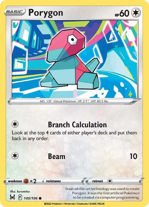 Porygon #140/196 Reverse Holofoil Pokémon card from Lost Origin