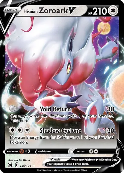 Hisuian Zoroark V #146/196 Holofoil Pokémon card from Lost Origin