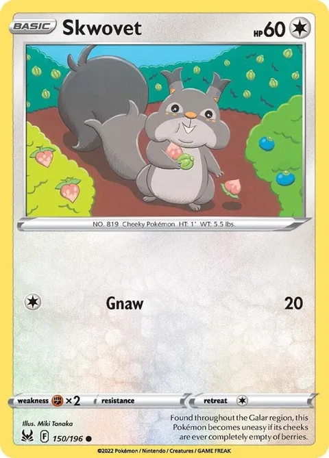 Skwovet #150/196 Reverse Holofoil Pokémon card from Lost Origin