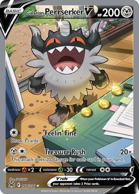 Galarian Perrserker V Alt Art #184/196 Holofoil Pokémon card from Lost Origin