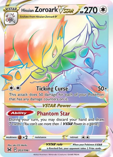 Hisuian Zoroark VSTAR Secret Rare #203/196 Holofoil Pokémon card from Lost Origin