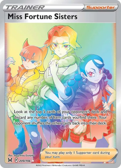 Miss Fortune Sisters Secret Rare #209/196 Holofoil Pokémon card from Lost Origin